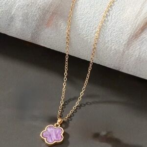 Gold and Lilac Clover Pendant Necklace